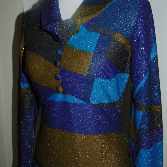 Englands " Mary Wilson" Vintage 70's Maxi Sexy Metallic Dress M Studio 54 Blue - Picture 8 of 12